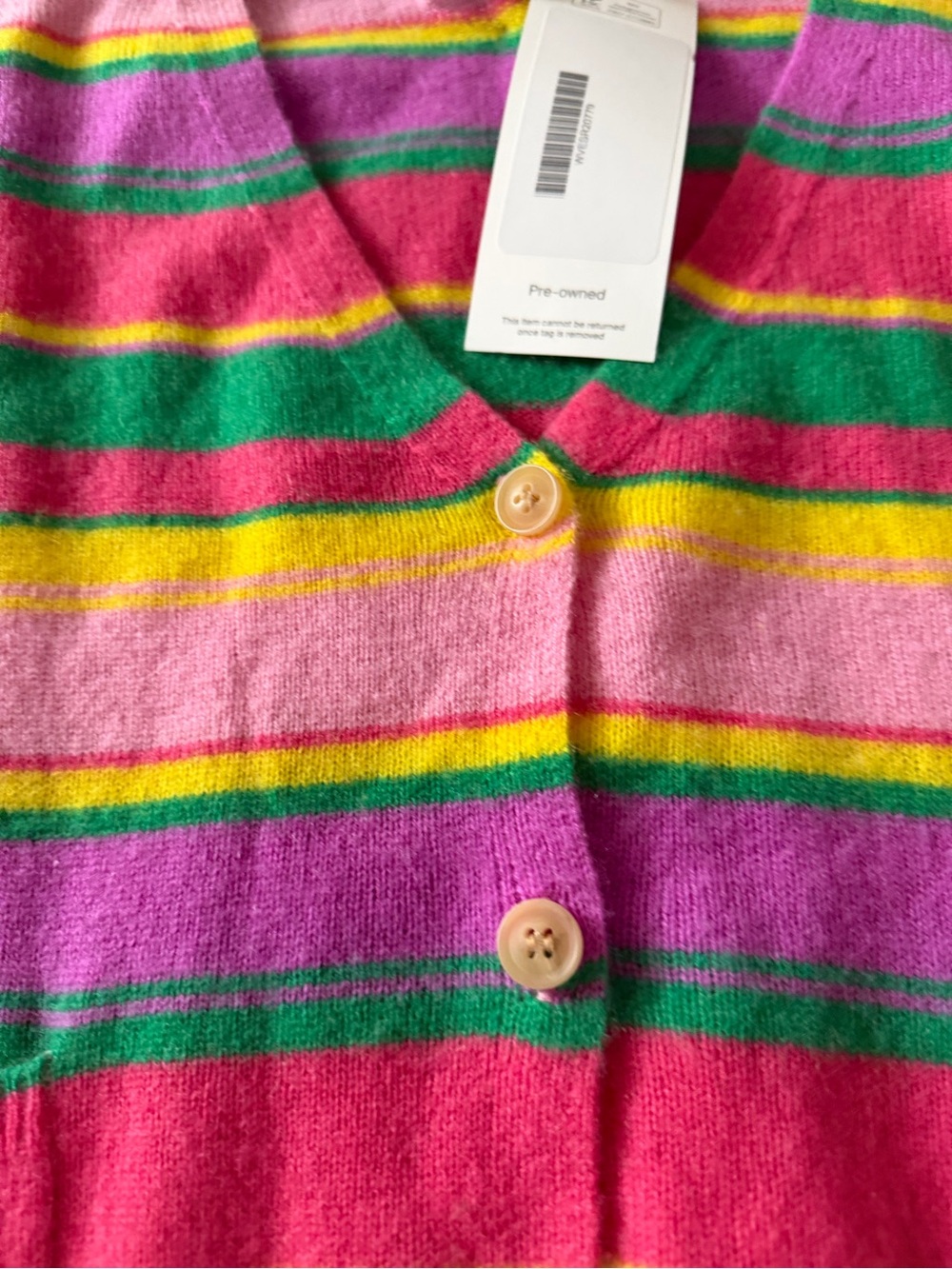 Velvet by Graham & Spencer Striped V-Neck Cardigan in Pink, Green & Yellow - Picture 7 of 10